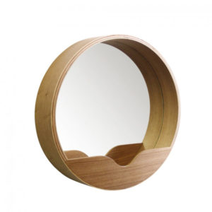 Miroir rond en bois étagère